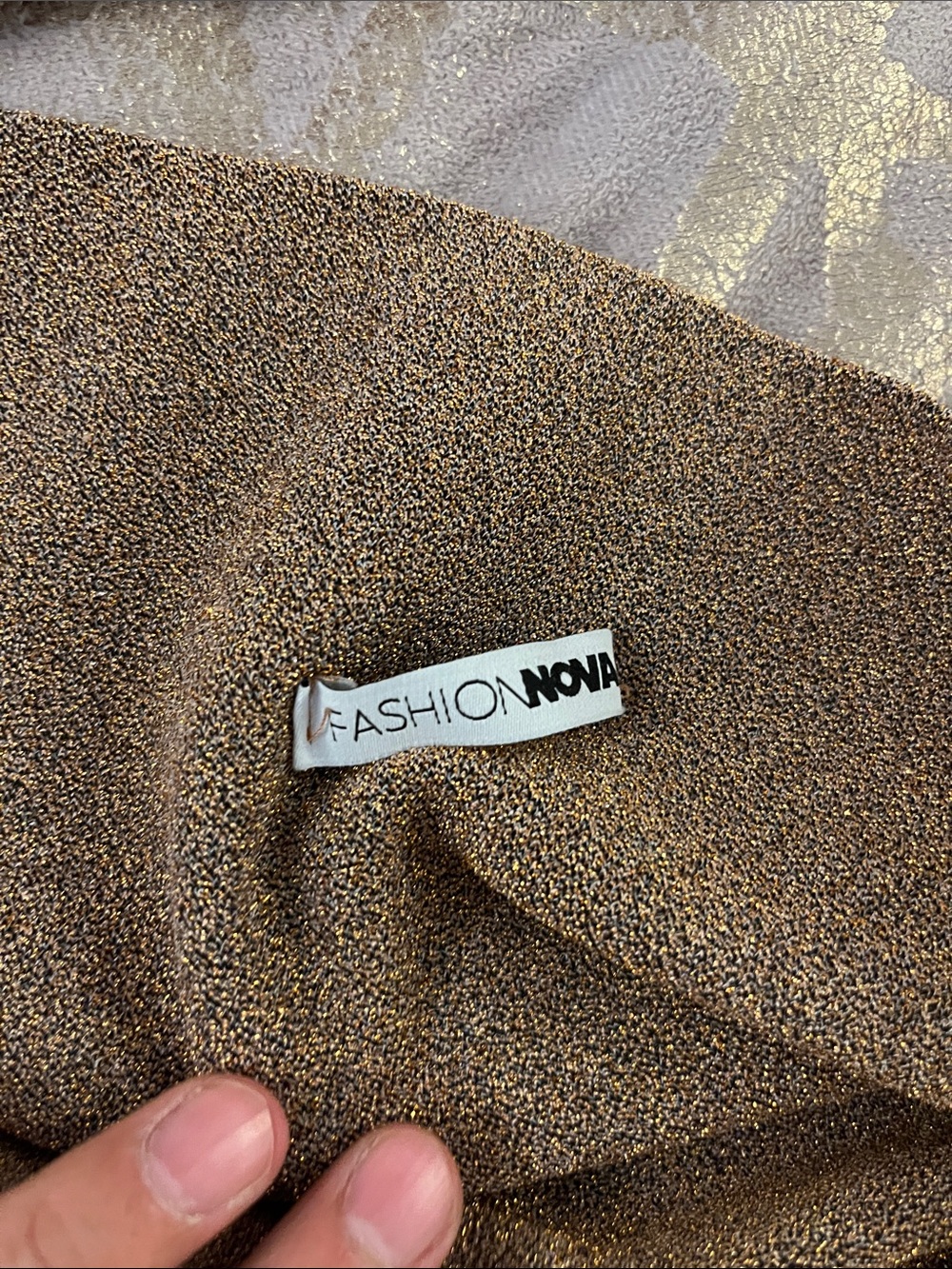 Fashion Nova Shimmery Bronze Off-Shoulder Bodysuit - Picture 5 of 6